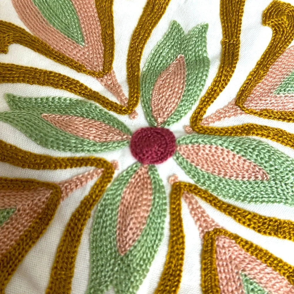 Pink Floral Embroidered Decorative Cloth Throw Pillow 16”x16” Set of Two